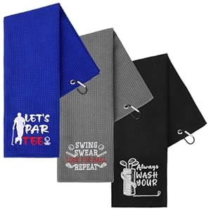 3 Pcs Soft Embroidered Golf Towel with Clip Funny Towel Gifts Microfibre Absorbent Clean Hand Towels Golf Accessories for Women Men Golfer Lover Birthday Xmas Gift
