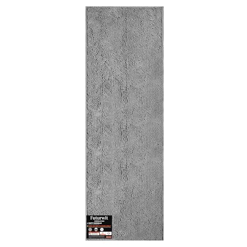Futurwit Dog Door Mat for Muddy Paws 72 x 24 Absorbent Chenille Mud Mat for Dogs Large Runner Dog Rugs Trap Dirt Washable Non Slip Outdoor Indoor Entrance Rug Light Grey