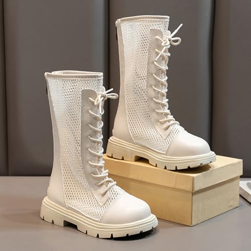 Girls Combat Boots Lace Up Mid Calf Boots Fashion Chunky Heel Platform Military Style Ankle Riding Booties3