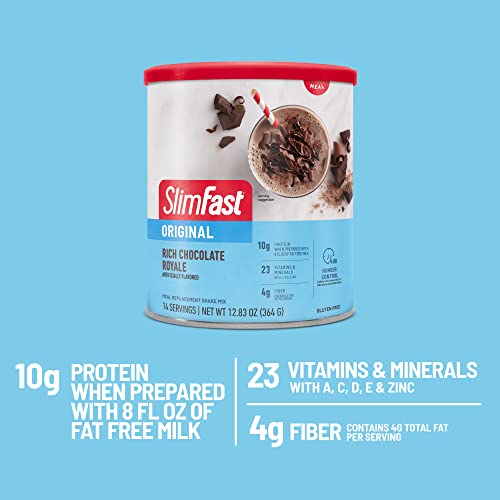 Image of SlimFast Meal Replacement Powder, Original Rich Chocolate Royale, Weight Loss Shake Mix, 10g of Protein, 14 Servings (Packaging May Vary)