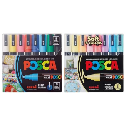 Image of POSCA PC-5M Marker | 1.8-2.5 mm Bullet Shaped Tip (Pastel & Blod Shades, Pack of 16)