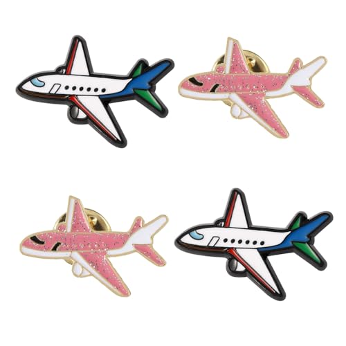 Image of 4Pcs Pink Flashing Airplane Metal Brooch Creative Aircraft Badge Pin Clothing Accessories Gift For Women