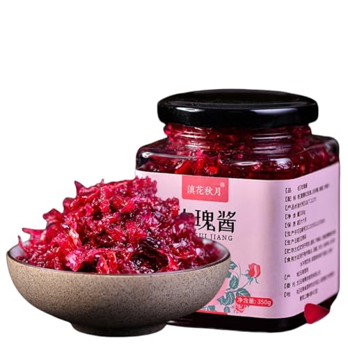 All Natural Rose Petal Jam with Honey - Yunnan Preserved Rose Tea Spread (12.35 oz Jar) - Pure Blossom Jam, No Artificial Ingredients, Gluten Free