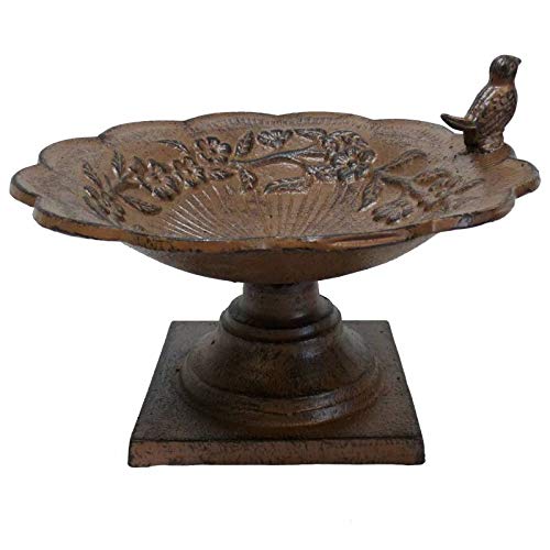 Coupelle Style Bain a Oiseaux à Poser ou Mangeoire de Jardin Bain d'Oiseau en Fonte Patinée Marron 20x28x28cm