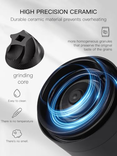 DOSCHER مطحنة قهوة كهربائية ، رأس طحن فائق النعومة من الدرجة الاحترافية ، رأس طحن قابل للتعديل ، واجهة USB قابلة لإعادة الشحن ، سهلة التنظيف