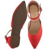 Decould sylf Womens Flats Dress 2026: Dressy Pointed Toe Ballet Shoes Ankle Strap Comfortable Casual Footwear for Work Wedding Dating Red