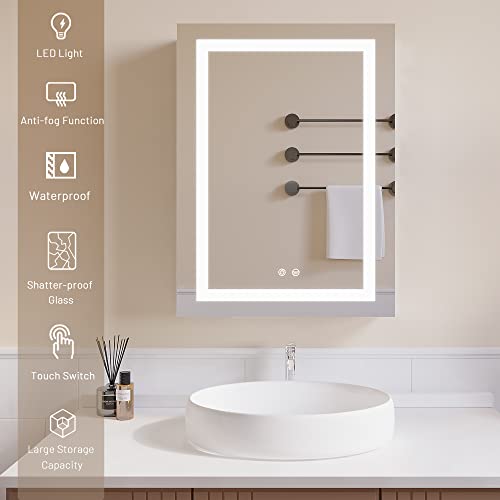 Ligmirr 26×20 Inch Bathroom Medicine Cabinet With Lights, Led Medicine Cabinet With Mirror, Recessed Or Surface Lighted Medicine Cabinet With Defogger, Right Door, Grey #TOP2