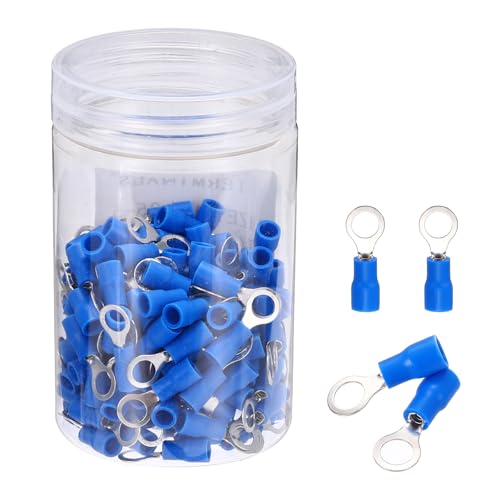 Image of sourcing map 150Pcs Insulated Ring Terminal RVS1.25-5 Battery Lugs 22-16AWG Electrical Crimp Terminals Eyelet Wire Connectors for Industrial, Electrical Wiring, Blue