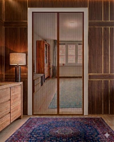 Image of Magnetic Insect Screen Door Net | Hands-Free Auto Close Mesh Curtain for Home & Bedroom Protection | Brown Color | 105 x 210 cm