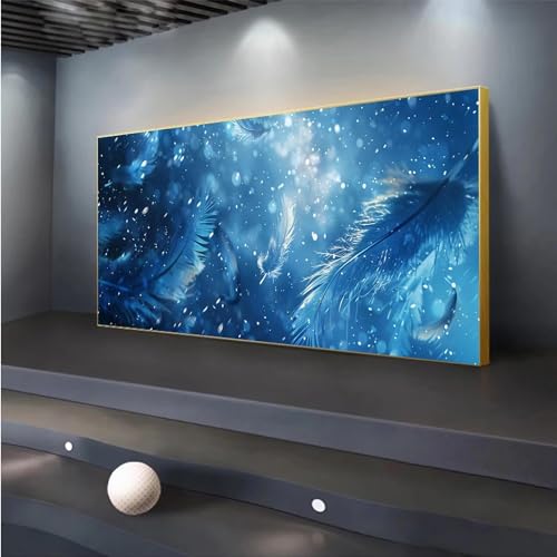 Diamant strass point de croix cristal de prestige avec motif plume bleue géante 100x233cm