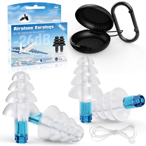 Ear Plugs for Airplane Pressure Relief, 2 Pairs Adults Soft Silicone Reusable Airplane Earplugs...