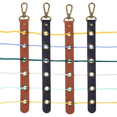 FREEBLOSS 4Pcs PU Leather Yarn Organizers 6 Holes Yarn Splitting Tools with Clasp for Yarn Bag 2 Colors Knitting Yarn Tender Crochet Yarn Divider for Crocheting Knitting On The Go, 10'' Long