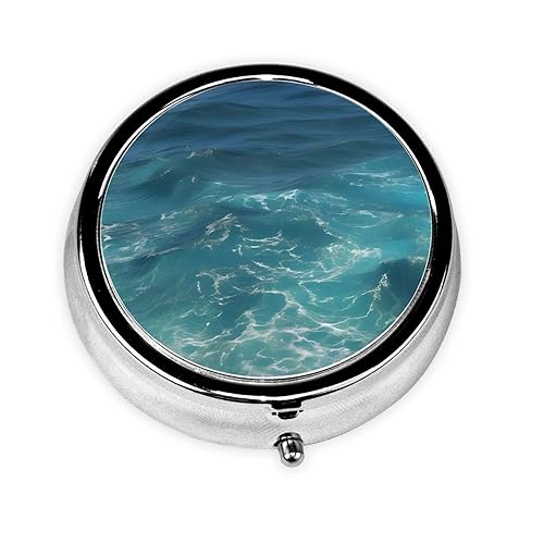 Cute 3-Compartments Round Pill Box The Deep Ocean Small Pill Case Portable Medicine Dispenser,for Pocket Purse