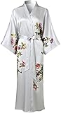 Nettoyage à sec. Ledamon Women\'s 100% Silk Kimono Long Robe - Classic Colors and Prints (Light gray)