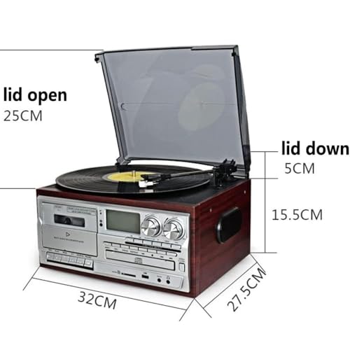 Tourne-disque Bluetooth – Tourne-disque en vinyle à 3 vitesses avec haut-parleurs intégrés, lecteur CD et cassette, housse anti-poussière pour les amateurs de musique vintage et à la maison