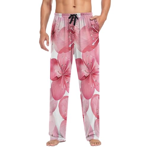 Men's Pajama Pants Watercolor Peach Flowers Sleep Pajama Lounge Pant with Pockets, Elastic Waistband3