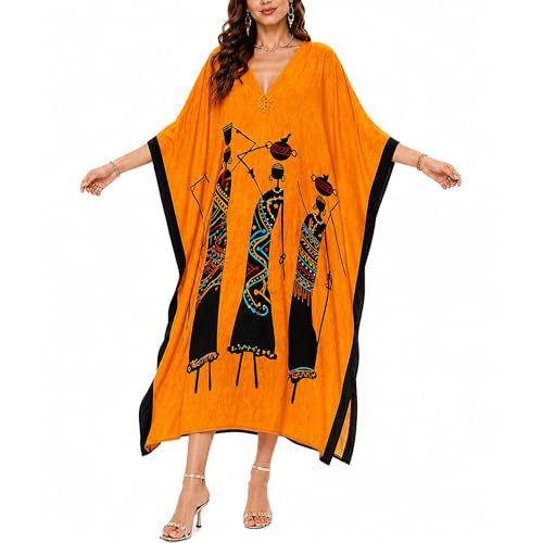 Image of Oussum Plus Size Kaftan Dresses for Women, Polyester Summer Caftan Cover Up Maxi Beach Dress, 1X-3X