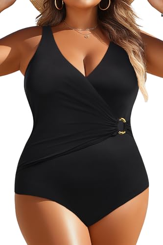 Image of Yonique Plus Size One Piece Swimsuits for Women Tummy Control Bathing Suits Full Coverage Swimwear