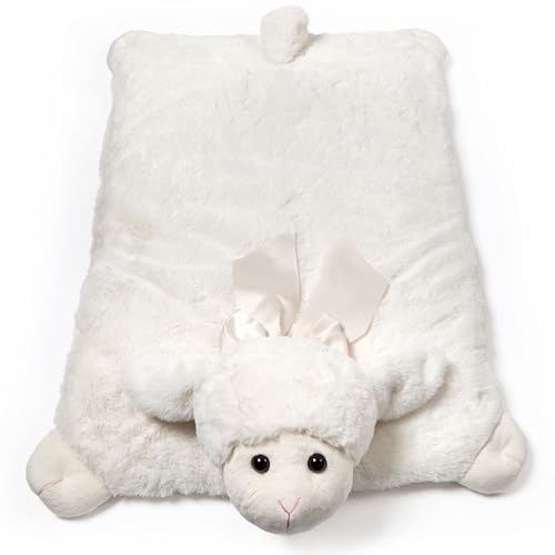 Image of Bearington Baby Lamby Tummy Time Mat - 30" x 23" Lamb Plush Infant Play Rug - Soft Velour Belly Mat - Blanket for Floor Tummy Time - Sleep Pillow - Sheep Nursery Decor