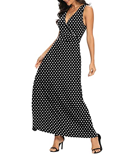 Image of LILBETTER Women Sleeveless Deep V Neck Loose Plain Long Maxi Casual Dress