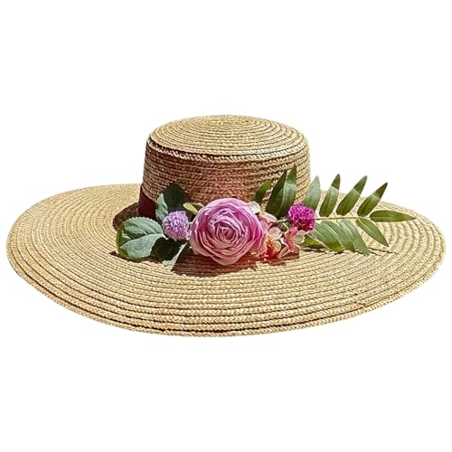 Chapeau de soleil à larges bords contre la chaleur, paille et fleurs