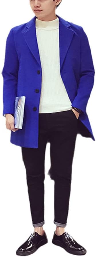 Haitpant Men Long Cotton Coat Autumn Winter Wool Blend Solid Color Casual Windbreaker Slim Business Jacket