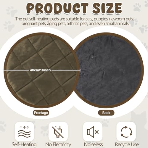 Drydiet 2 peças de almofada de aquecimento redonda para gatos 40,6 cm, tapete lavável aquecido antid