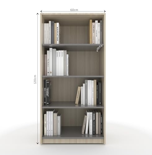 Image of Engineered Wood Study Table 120x60x75cm with Open Book Shelf 60x40x120 CM | Sturdy Computer Desk with Drawer, Cabinet & 4-Tier Book Storage /Display Organizer- Light Brown with Grey