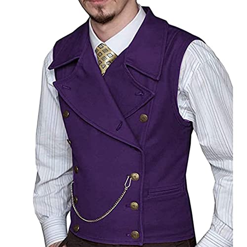 Suit Vest for Men Lapel Neck Waistcoat Casual Formal Double-Breasted Business Slim Fit Vest (Color : Purple, Size : 2XL)