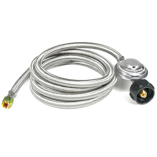 Rixordd 8 Feet Braided Propane Hose with Regulator – LP Hose with Regulator for Propane Tank, QCC1 Connector, 3/8