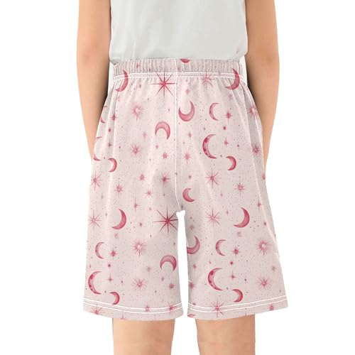 Pink Star Moon Pajama Pants Short Sleep Pants Pajama Bottoms Elastic Waist with Pockets 6-14 Years2