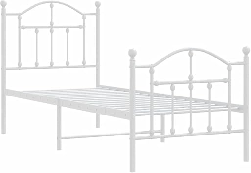 vidaXL Bed Frame with Headboard and Footboard Metal White 75 x 190 cm