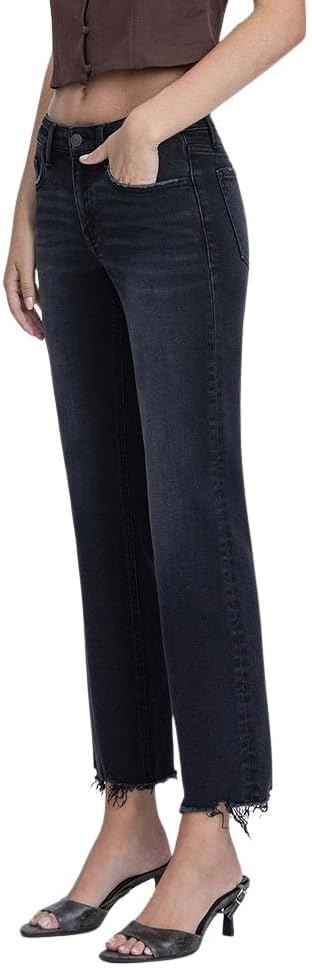 Flying Monkey Women's Mid-Rise Ankle Straight Leg Jeans