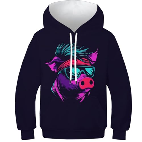 Sweat garçon à capuche imprimé cochon 3D pour ado de 6 à 15 ans