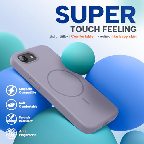 Image of Miracase Magnetic for iPhone 17e Case & iPhone 16e Case, [Soft Anti-Scratch Microfiber Lining], Compatible with MagSafe, Silicone Shockproof Protection Phone Case for iPhone 17e /16e, Lavender Gray