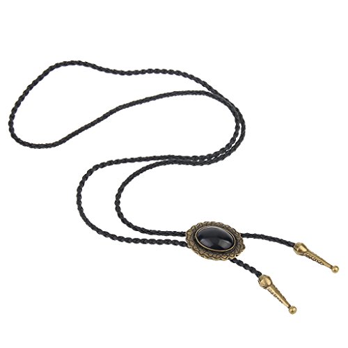 Image of Western Black Bolo Tie for Men and Women,Native American Leather Bolo Tie String
