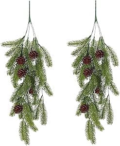 AOLHXY 2 Pack Christmas Teardrop Swag,30''Faux Pine Needles Norfolk Teardrop Wreath,Cedar Garland,Artificial Greenery Swag Wreath Teardrop Door Swag