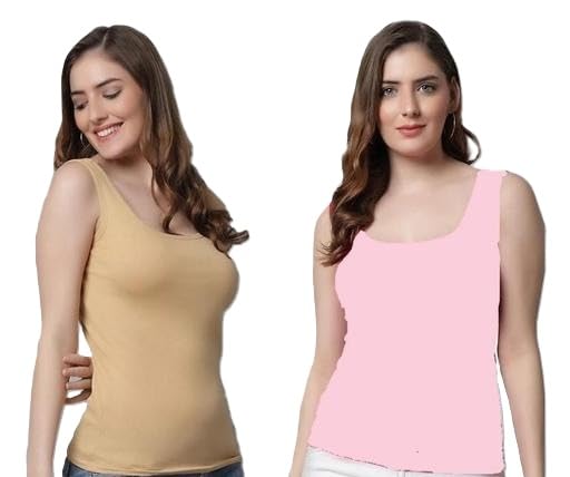 Women Tank Top Pack of 2 Cotton Camisole Sleeveless Vest Soft Spaghetti Top for Girls & Women Casual-image-38