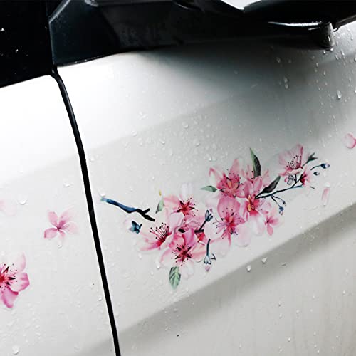 Image of Cherry Blossom Vinyl Car Sticker, Scratch Cover Pink Flower Bumper Decal for Automotive, Motocycle, Home Decor