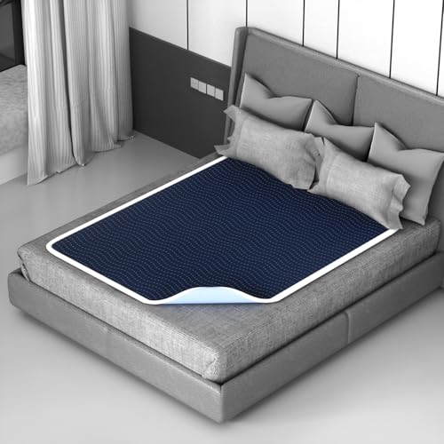 Image of Ultra-Absorbent Extra Large Washable Waterproof Bed Pads 60 inchX80 inch Reusable, Leakproof Incontinence Bed Pads for Adults, Babies & Pets , Waterproof Bed Wetting Pads & Sheet Blanket(Blue)