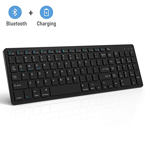 Bluetooth Keyboard, Jelly Comb Rechargeable Slim BT Wireless Keyboard with Number Pad Full Size Design for Laptop Desktop PC Tablet, Windows iOS Android-Black