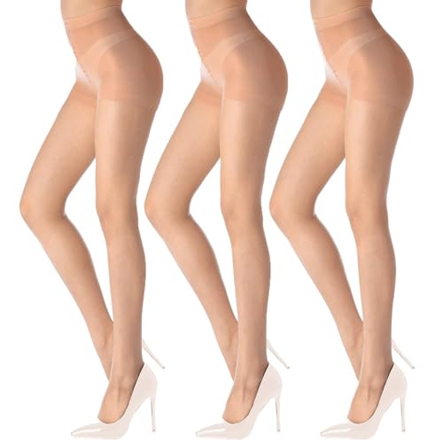 Image of HA WA 3 Pairs Women 20D Sheer Tights Control Top Pantyhose Reinforced Toe