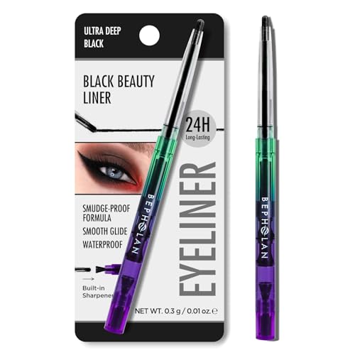 BEPHOLAN Black Gel Eyeliner Pencil Waterproof Smudge Proof Eyeliner Long-Lasting Matte Eye Liner Retractable with Built-in Sharpener for Waterline & Daily Makeup (BLACK)