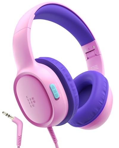 Tronsmart KH01 Auriculares para Niños, Volumen de Seguridad Plegable 85/93dB, HD Estéreo Conector de 3,5 mm Auriculares Supraaurales con Cable para Niñas y Niños, Escuela, Viajes, Tabletas - Rosa