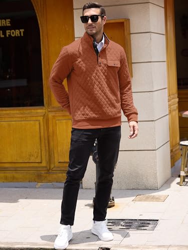 PLEPAN Mens Quilted Sweatshirt Long Sleeve Casual Stand Collar 1/4 Button Pullover Sweatshirts for Men3