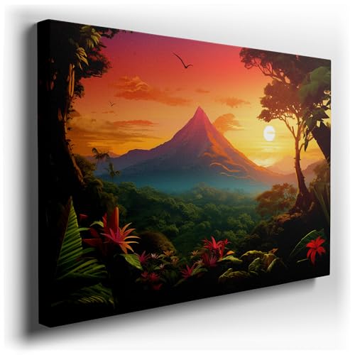 Canvas for Living room. Sunset Serenity in a Lush Tropical Haven, 27 x 18 inch Canvas Wall Art - Beach Sunsets And Sunrises - Botanical Home Decor - 130x86 cm (51x34 inch)