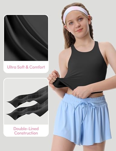 Girls Tank Tops Double Lined Crop Tops for Kids High Crew Neck Racerback Basic Sleeveless Dance Top for Girls3