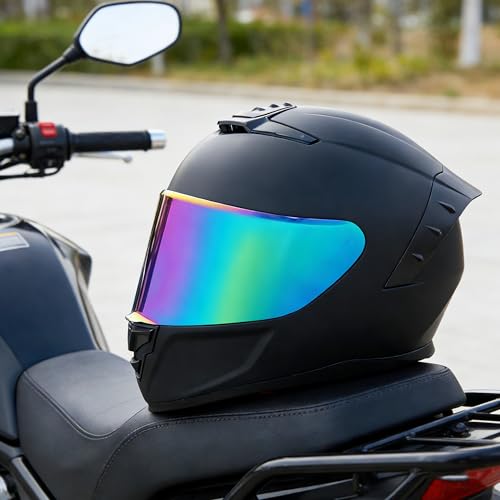 Image of Full Face Motorcycle Helmet,Helmets for Adults Motorcycle, MG611 Motorbike Racing Street Bike Helmets with Black Visor for Men Women,DOT Approved (Matte Black-Colorful+ Mask, L)