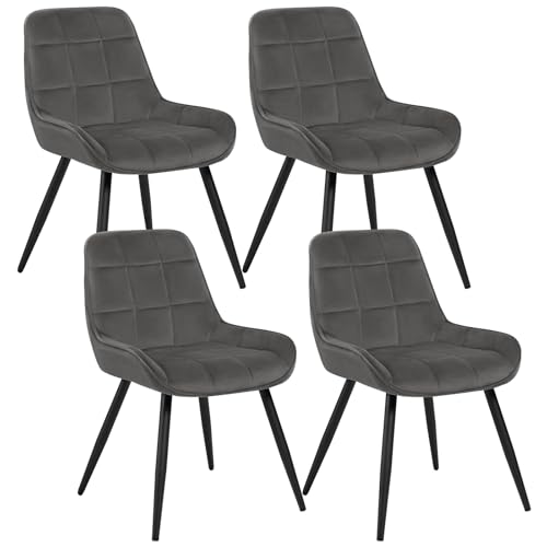 WOLTU Esszimmerstühle 4er Set, Polsterstuhl Samt, Küchenstuhl gepolstert, Akzentstuhl für Wohnzimmer Schlafzimmer Küche, ergonomischer Stuhl mit Rückenlehne, Dunkelgrau, BH331dgr-4