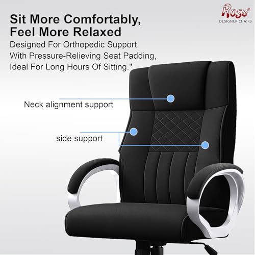 Image of ROSE Iran | 3-Year Brand Warranty | Comfortable High Back Chair | Adjustable Boss Chair for Home Office, Swivel Revolving Professional Executive (Black, Fabric HB)